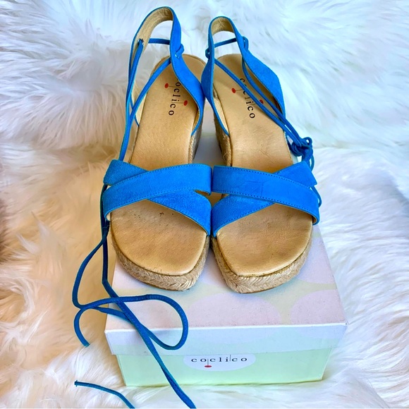 Coclico Women's Blue Wedge Lace-up Sandals Size 37 (7) Pre-owned - Picture 5 of 7